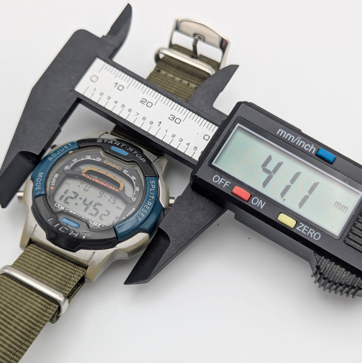 Casio Illuminator W-86 Sports Watch — Olive G10 Strap, 100m WR, Sold Naked - Bezel & Hide