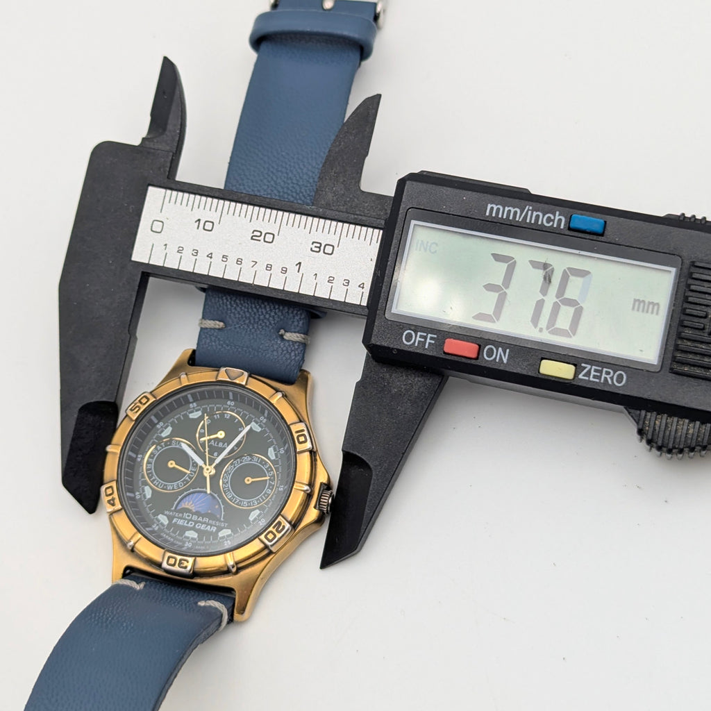 Alba Field Gear V33F-6A80 Triple Calendar Watch – Gold Tone, Dark Dial