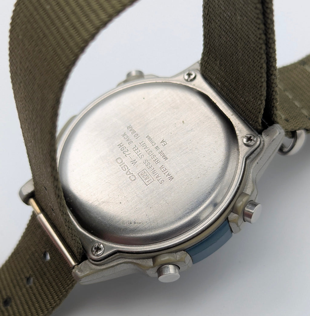 Casio Illuminator W-86 Sports Watch — Olive G10 Strap, 100m WR, Sold Naked - Bezel & Hide