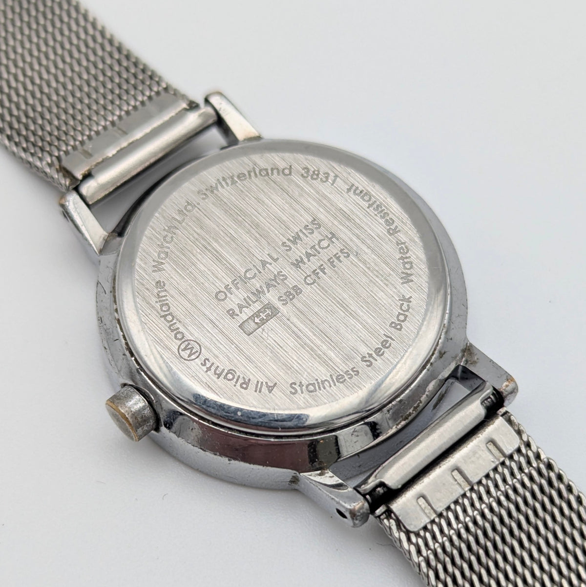 Mondaine SBB Ladies' Swiss Railway Watch — White Dial, Steel Mesh Bracelet, Sold Naked - Bezel & Hide