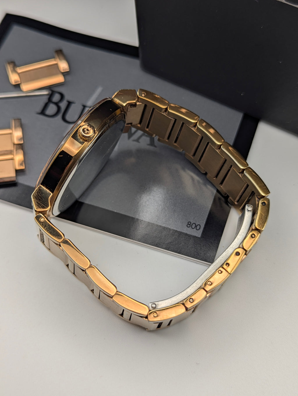 Bulova 97L127 Women's Pink Sunburst Dial Watch, Gold-Tone Bracelet, Boxed - Bezel & Hide