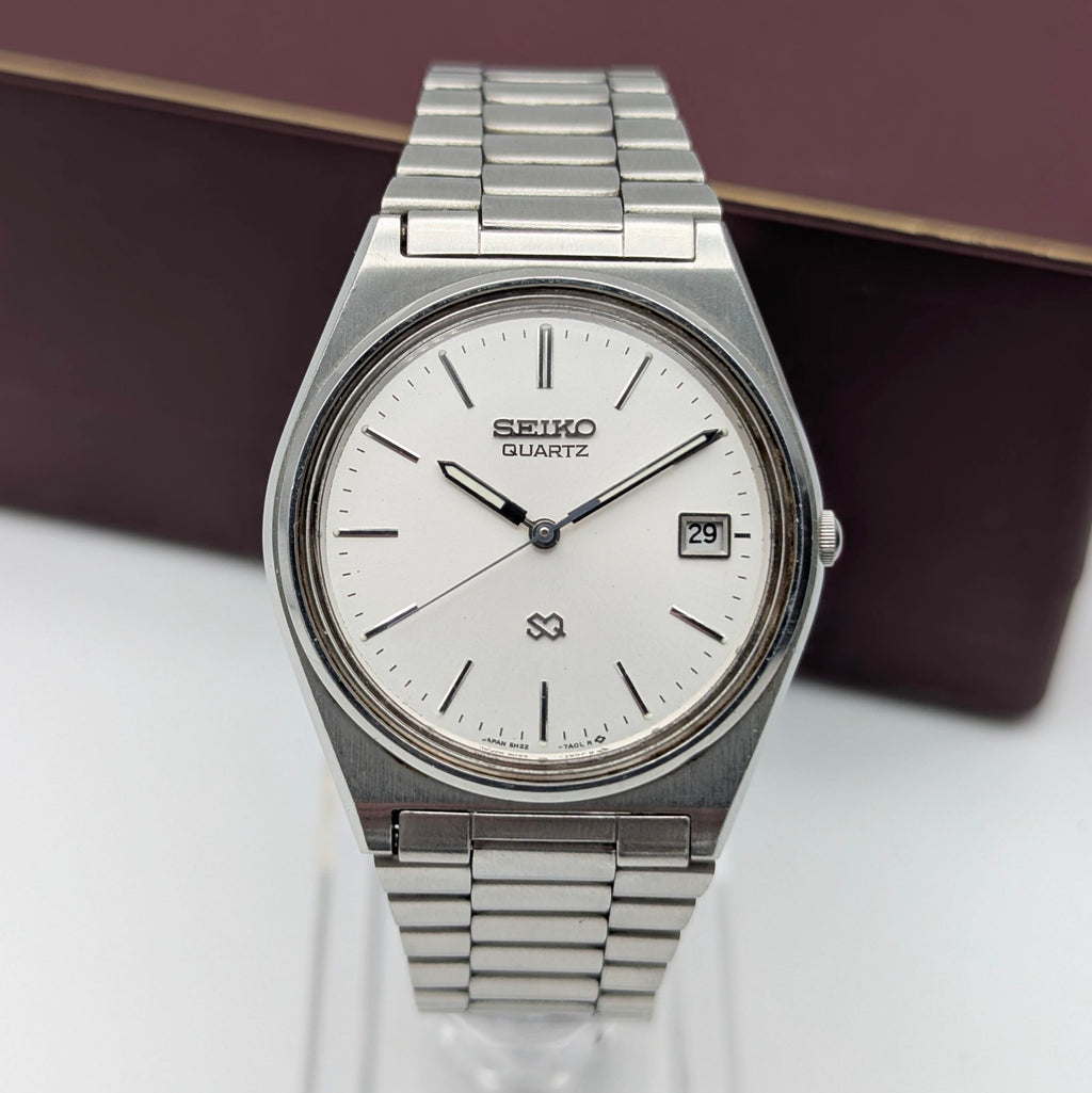 Seiko SQ 5H22 Vintage Quartz Watch 1986 — Silver Dial, Boxed - Bezel & Hide