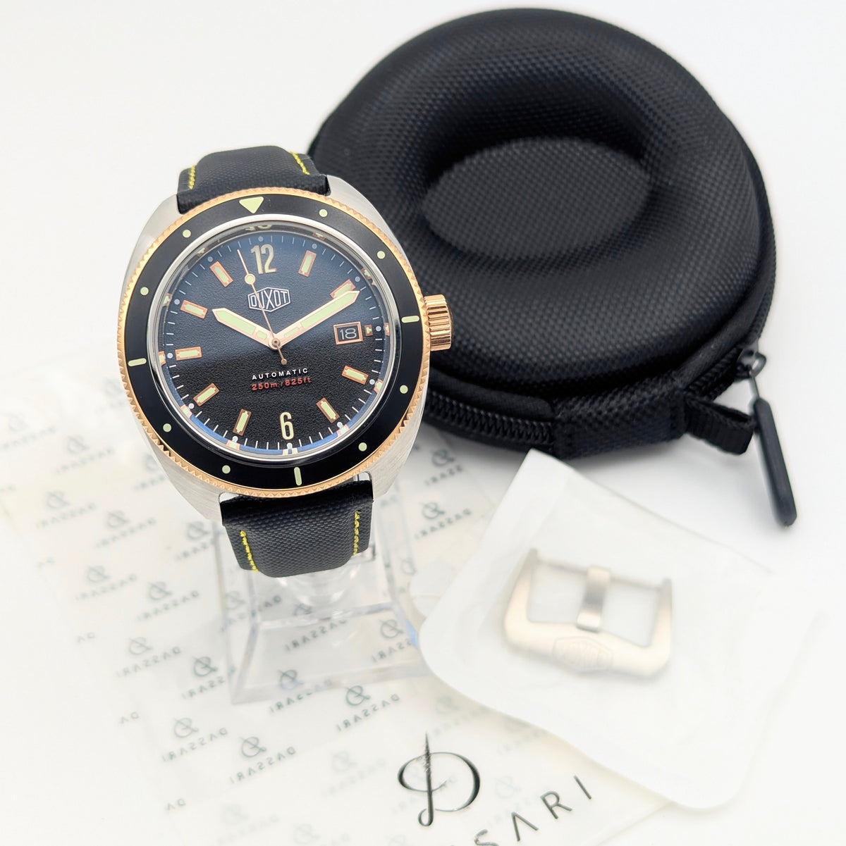 Duxot Fortius DX-2019 Automatic Diver – Black Dial, Two-Tone, DASSARI Strap