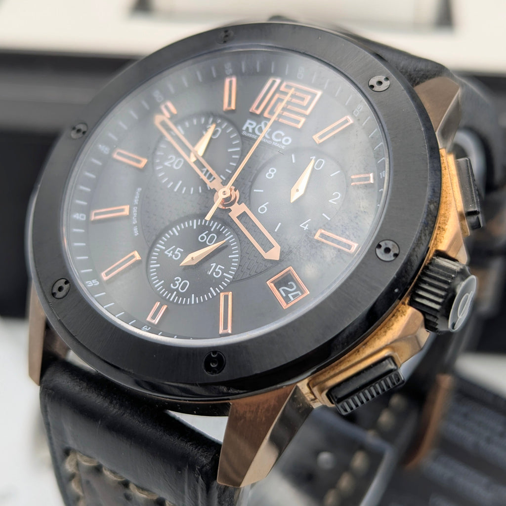Rotary R&Co Suisse Chronograph — Bold Two-Tone Sports Chrono with Vintage Strap - Bezel & Hide
