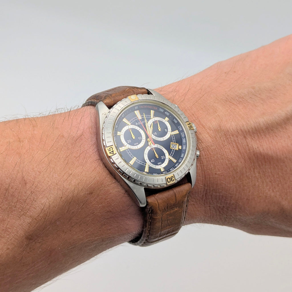 Accurist Quartz Chronograph Men's Watch — Two-Tone, Navy Dial, 42mm - Bezel & Hide