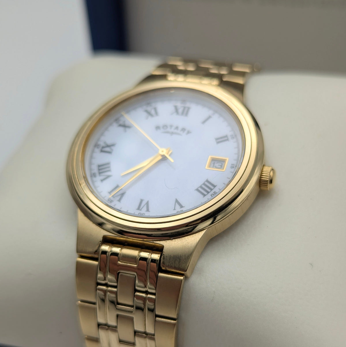 Rotary Gold-Plated Classic Quartz Watch — White Roman Dial, Full Set - Bezel & Hide