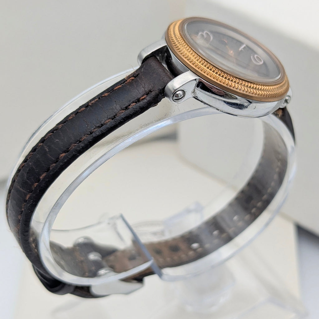 Fossil ES3138 Virginia Ladies' Watch — Rose Gold-Tone Bezel, Grey Dial, Brown Leather Strap - Bezel & Hide