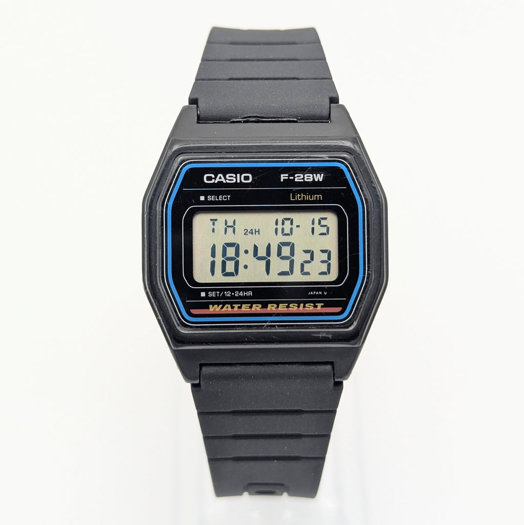Casio F-28W Digital Quartz Watch | Black Resin & Blue Trim