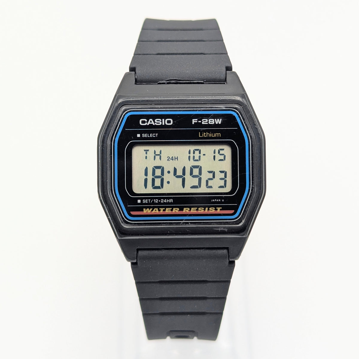 Casio F-28W Digital Quartz Watch | Black Resin & Blue Trim