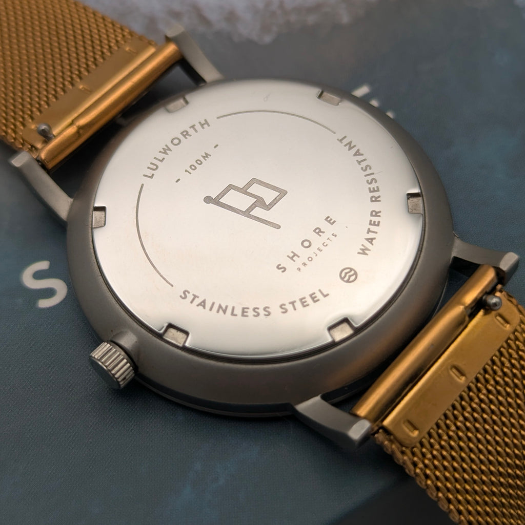 Shore Projects Ludlow — Ice Blue Dial, Gold-Tone Mesh, Quartz, With Box & Instructions - Bezel & Hide