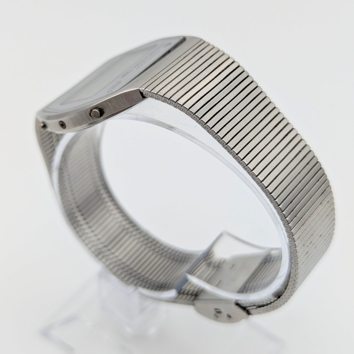Trafalgar Chrono/Dual Time LCD Digital Watch — Vintage 1980s Silver-Tone on Integrated Bracelet, Sold Naked - Bezel & Hide