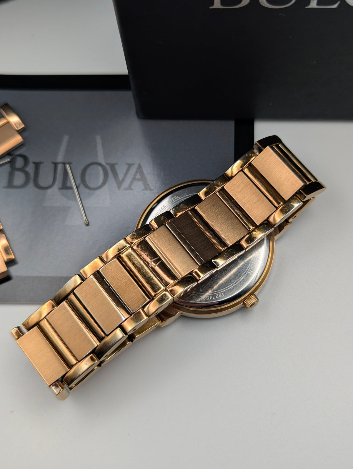Bulova 97L127 Women's Pink Sunburst Dial Watch, Gold-Tone Bracelet, Boxed - Bezel & Hide