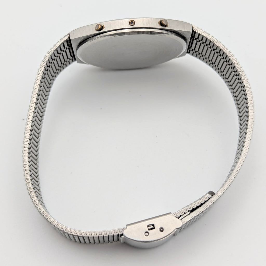Trafalgar Chrono/Dual Time LCD Digital Watch — Vintage 1980s Silver-Tone on Integrated Bracelet, Sold Naked - Bezel & Hide