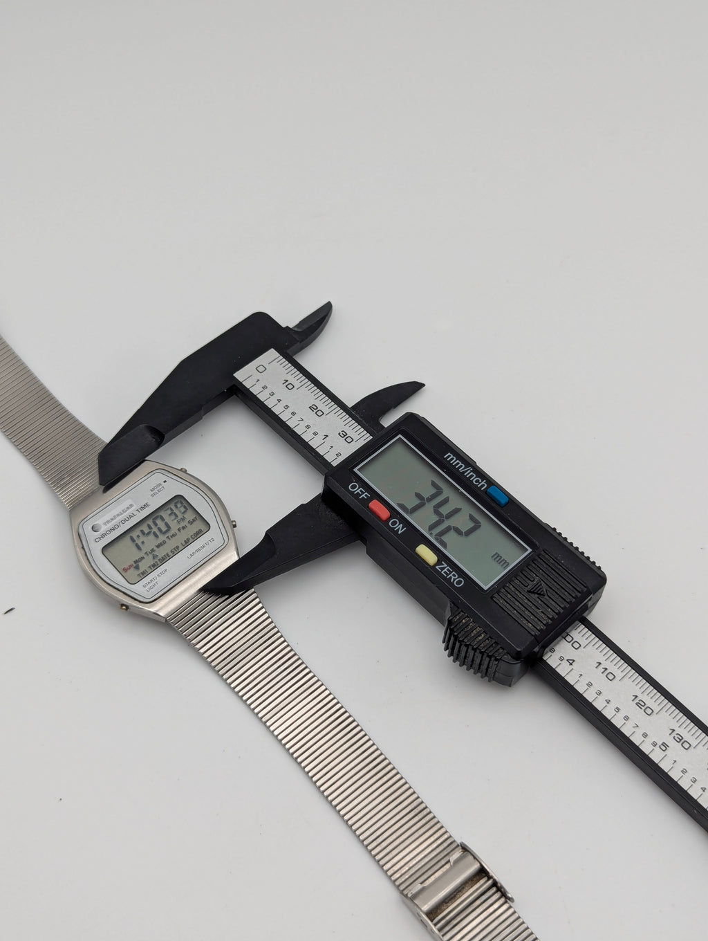Trafalgar Chrono/Dual Time LCD Digital Watch — Vintage 1980s Silver-Tone on Integrated Bracelet, Sold Naked - Bezel & Hide