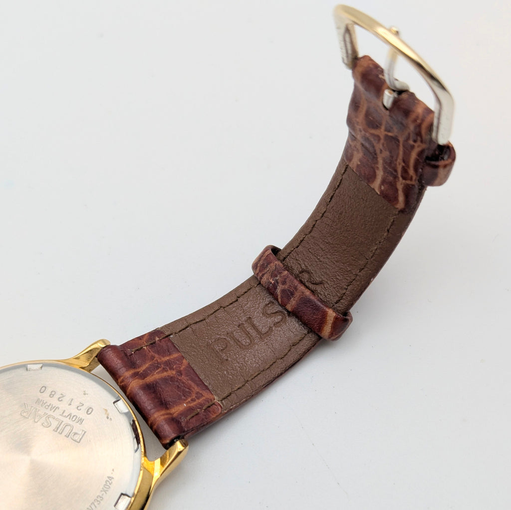 Pulsar Day-Date Dress Watch — Gold-Tone, White Dial, Sold Naked - Bezel & Hide