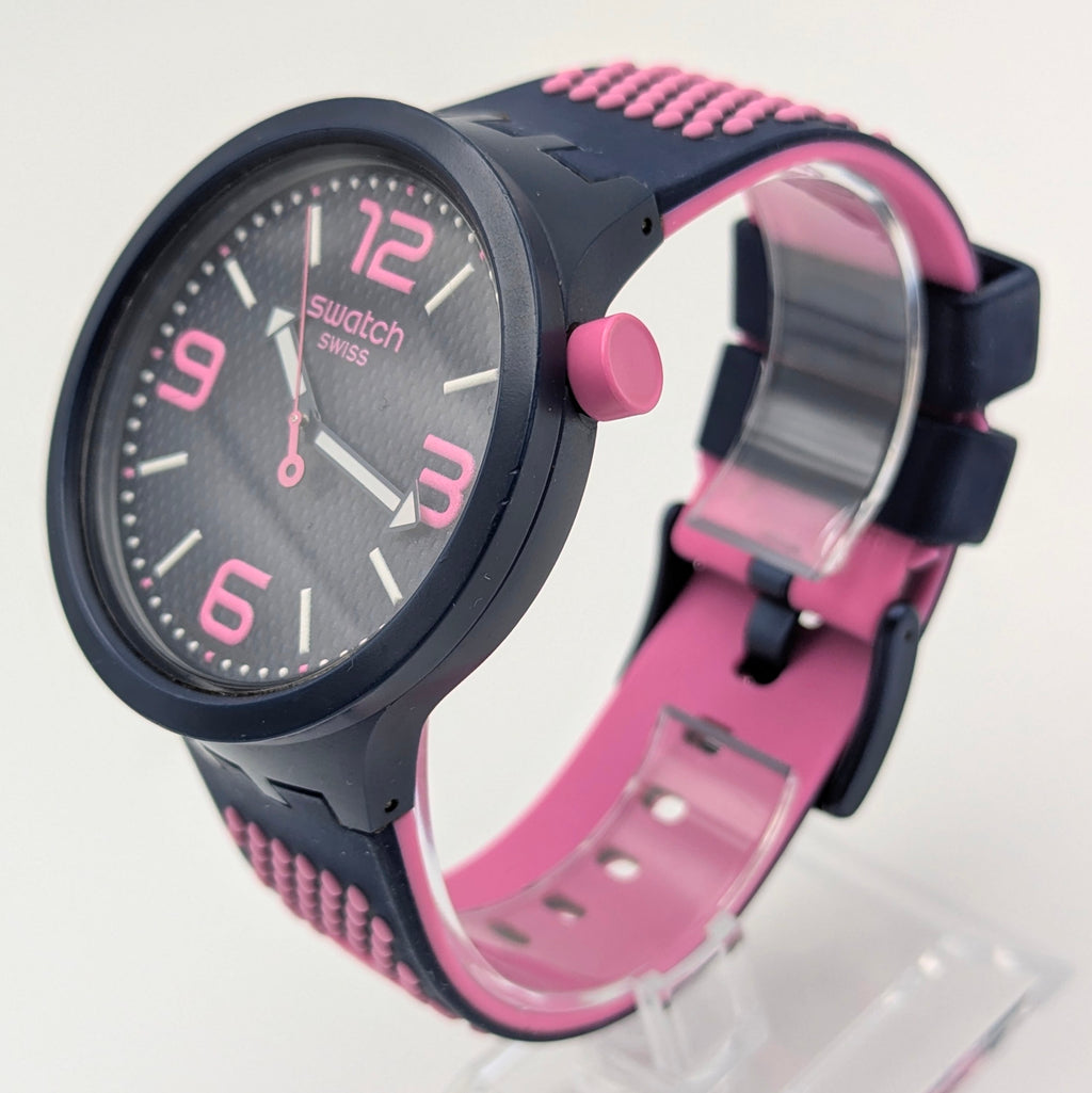 Swatch Big Bold Pinkindots SB05N400 — 47mm, Black Dial, Pink & Navy Strap, Sold Naked - Bezel & Hide