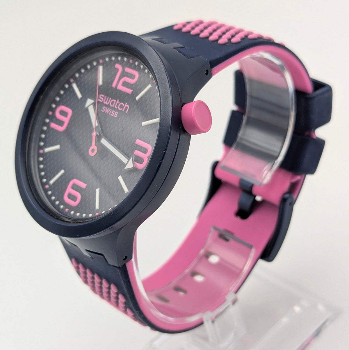 Swatch Big Bold Pinkindots SB05N400 — 47mm, Black Dial, Pink & Navy Strap, Sold Naked - Bezel & Hide