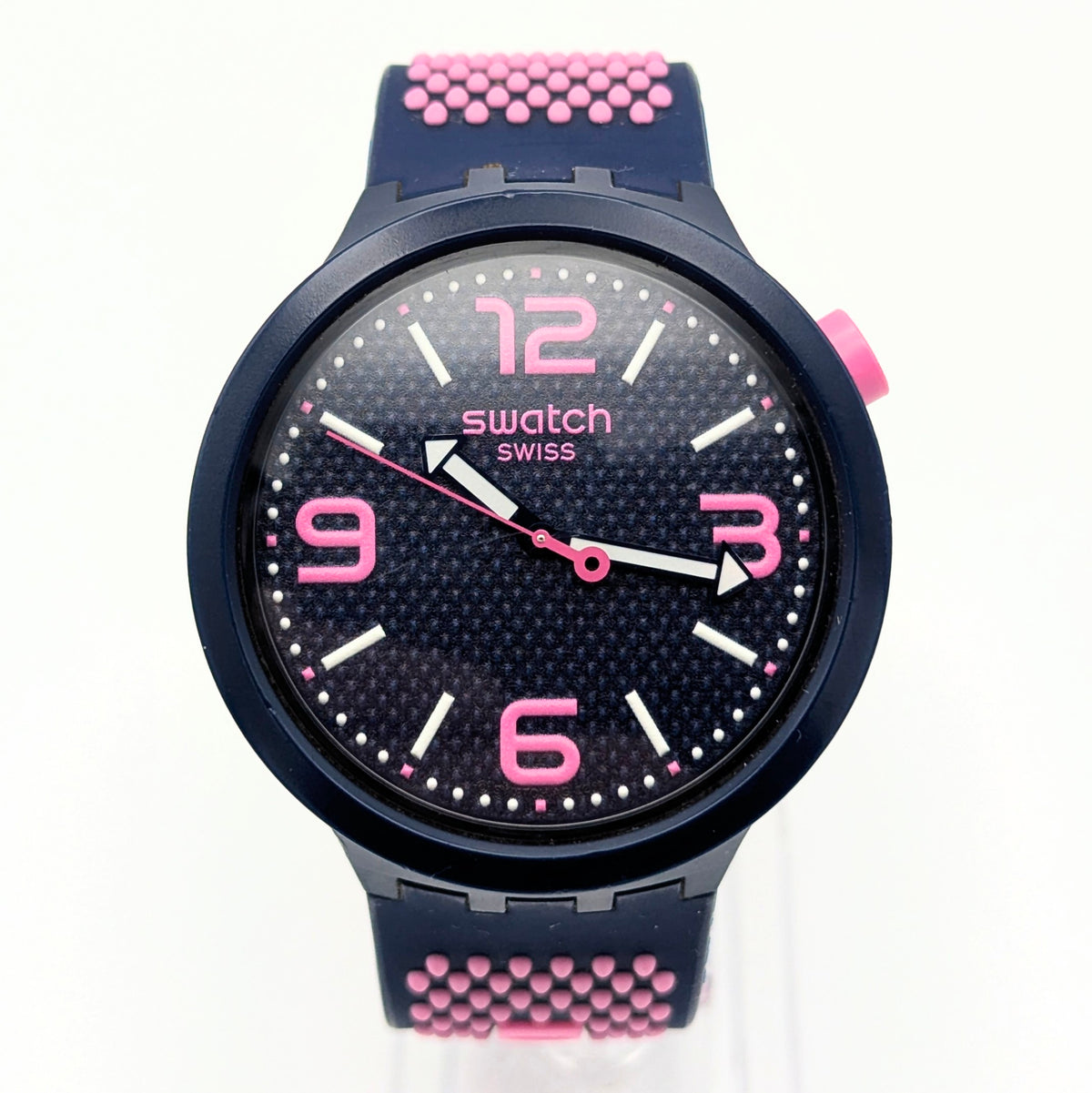 Swatch Big Bold Pinkindots SB05N400 — 47mm, Black Dial, Pink & Navy Strap, Sold Naked - Bezel & Hide