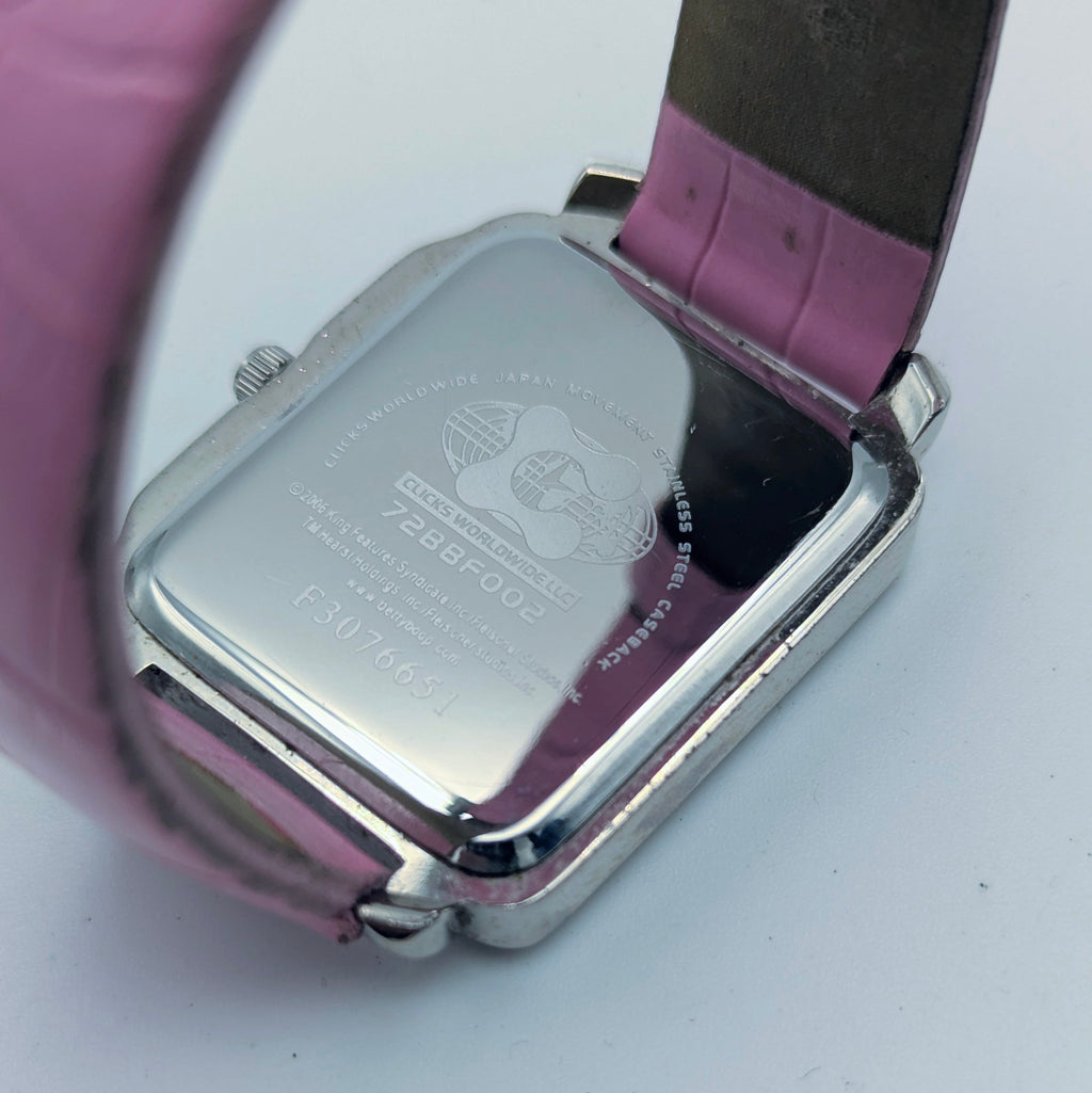 Betty Boop Quartz Watch — Pink Strap, Rectangle Case, Sold Naked - Bezel & Hide