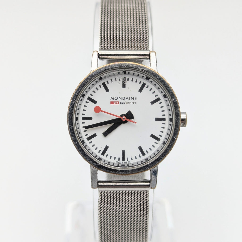 Mondaine SBB Ladies' Swiss Railway Watch — White Dial, Steel Mesh Bracelet, Sold Naked - Bezel & Hide