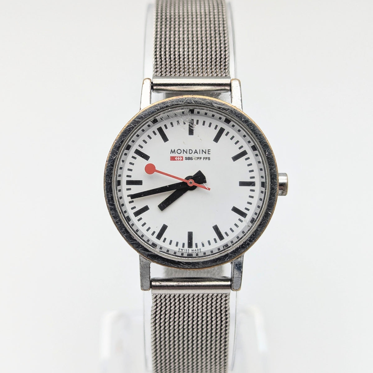 Mondaine SBB Ladies' Swiss Railway Watch — White Dial, Steel Mesh Bracelet, Sold Naked - Bezel & Hide