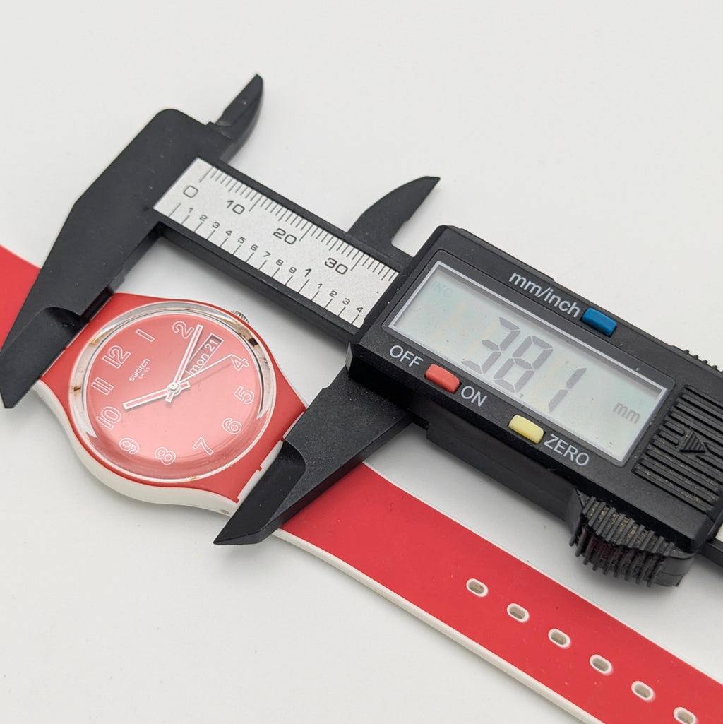 Swatch Originals Gent Poppy Red GE709 — Day-Date, Red Dial, Sold Naked - Bezel & Hide