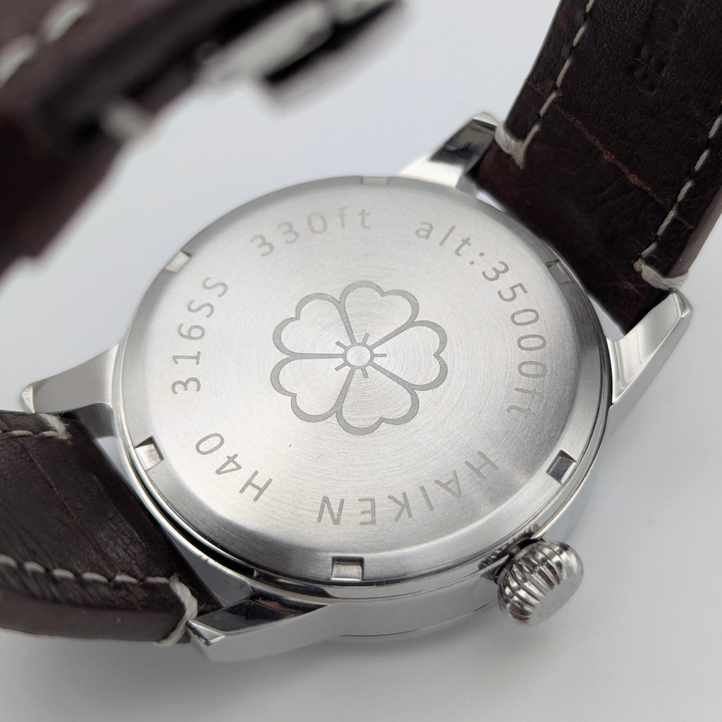 Haiken H40 Automatic Men's Watch — Anthracite Dial, G.B., Altitude-Tested, Brown Leather - Bezel & Hide