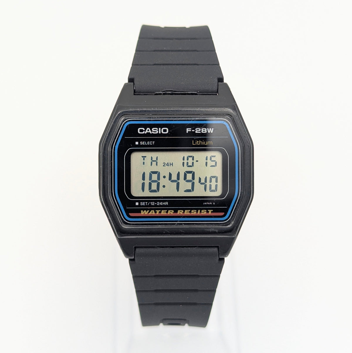 Casio F-28W Digital Quartz Watch | Black Resin & Blue Trim