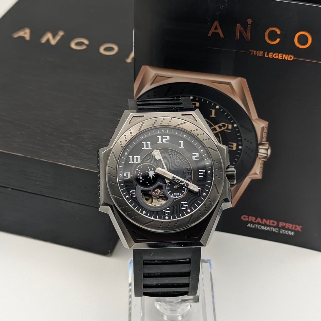 Ancon Grand Prix GP104-0045 Automatic Men's Watch — Gunmetal Black, 47mm, 200m - Bezel & Hide