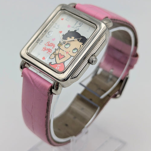 Betty Boop Quartz Watch — Pink Strap, Rectangle Case, Sold Naked - Bezel & Hide