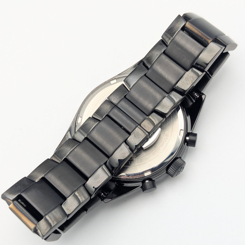 Holuns Men's Chronograph Watch — 51mm Black PVD, Grey Dial, Tachymeter, Boxed with Spare Links - Bezel & Hide