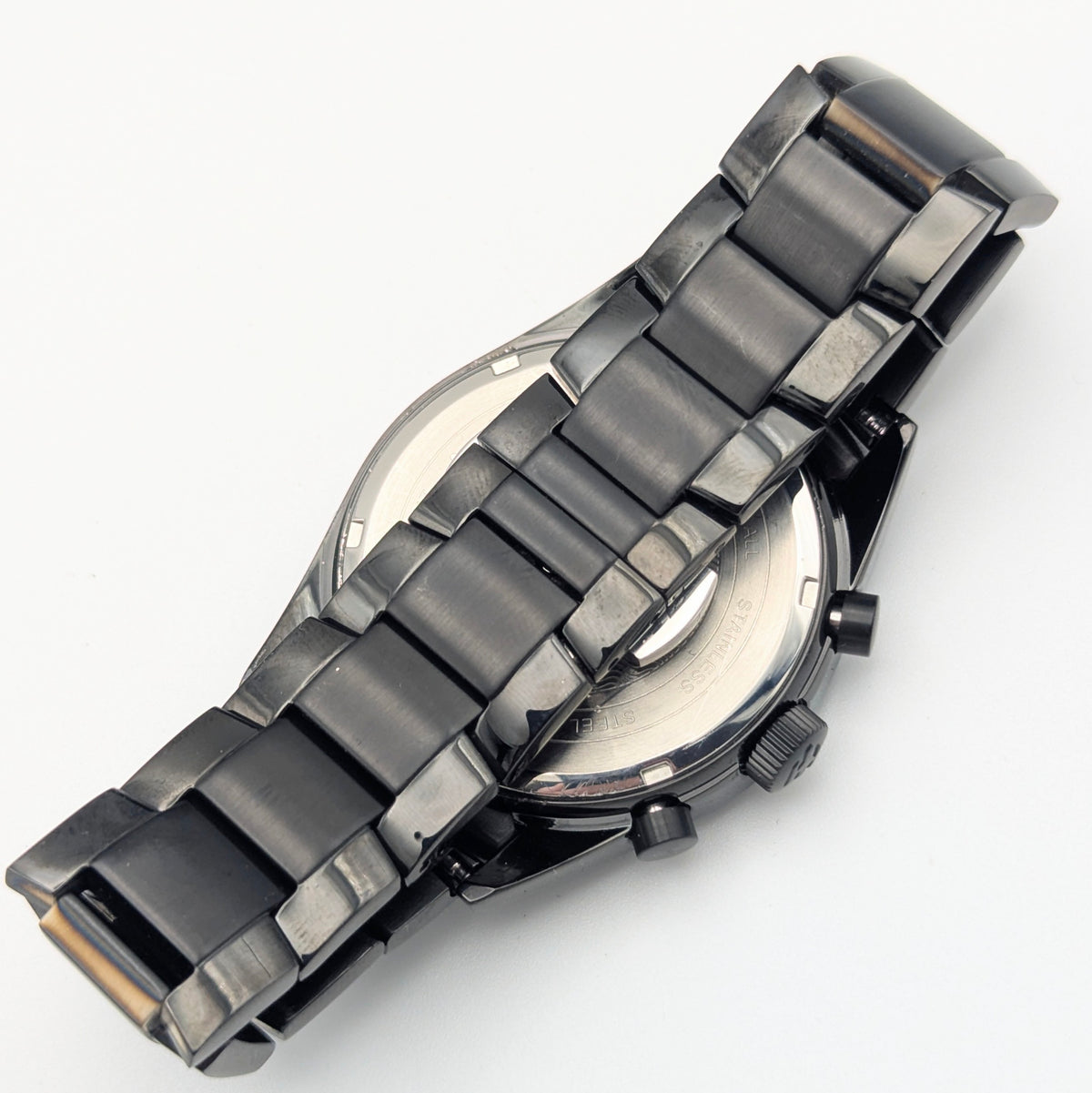 Holuns Men's Chronograph Watch — 51mm Black PVD, Grey Dial, Tachymeter, Boxed with Spare Links - Bezel & Hide
