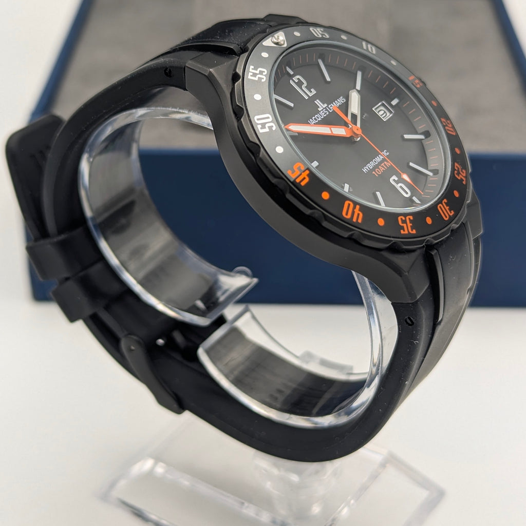 Jacques Lemans Hybromatic 1-2109 Hybrid Quartz Watch, Black & Orange, Boxed