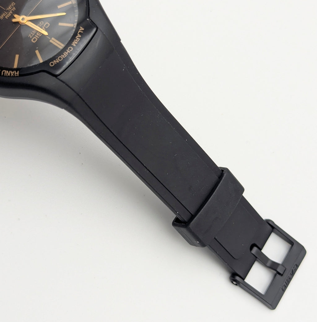 Casio AMW-90H Ana-Digi Watch — Black Resin, Gold Dial, Dual Time, Alarm, Sold Naked - Bezel & Hide