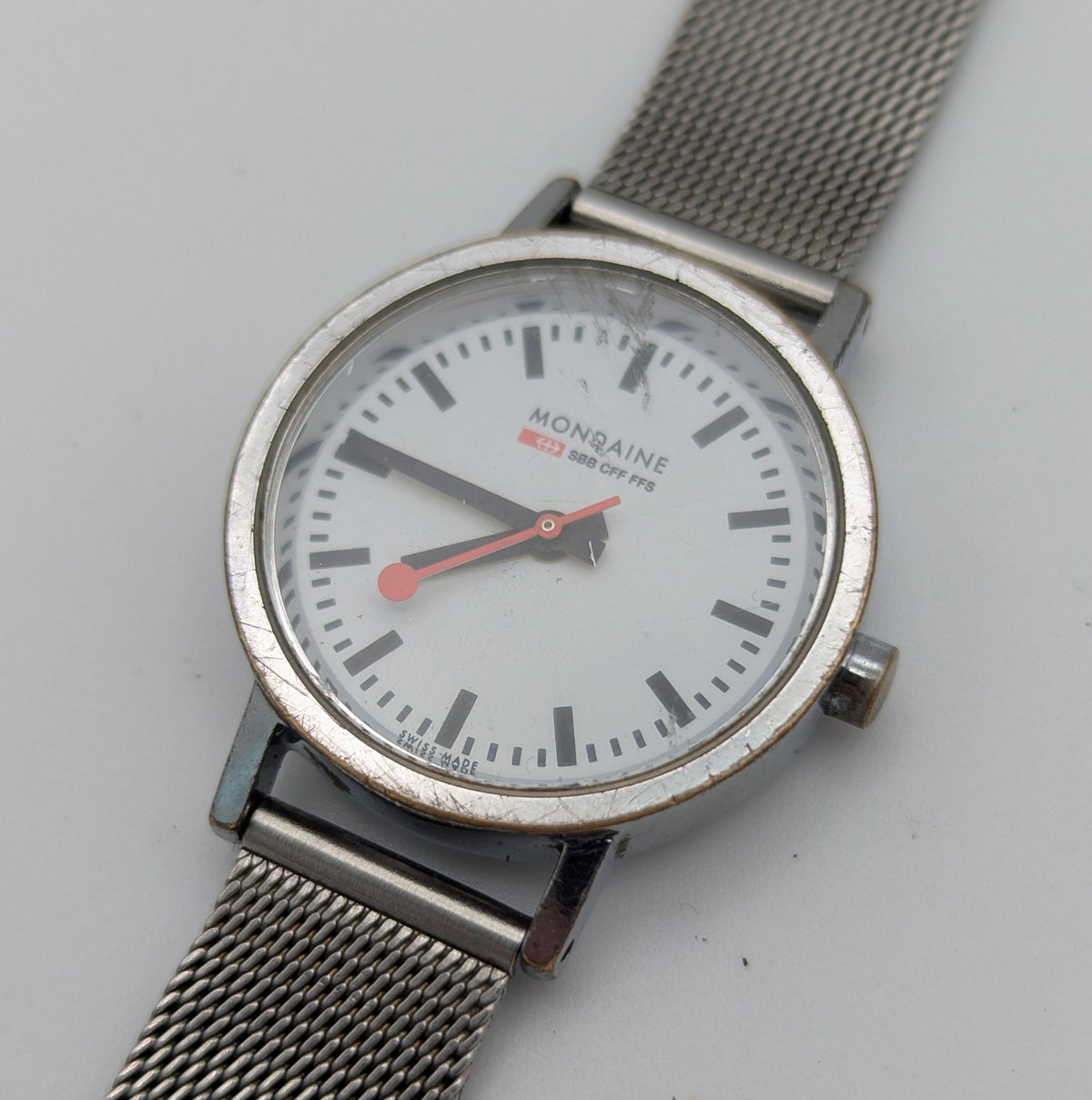 Mondaine SBB Ladies' Swiss Railway Watch — White Dial, Steel Mesh Bracelet, Sold Naked - Bezel & Hide