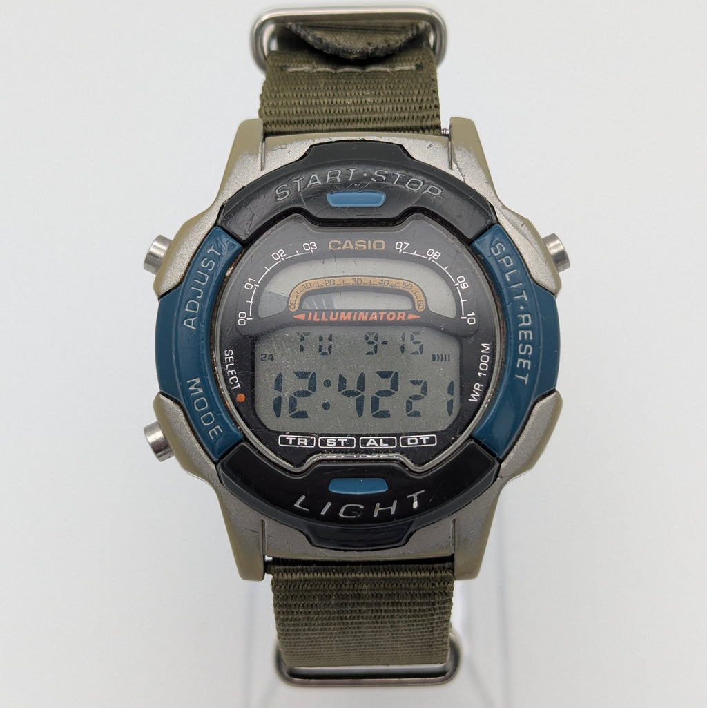 Casio Illuminator W-86 Sports Watch — Olive G10 Strap, 100m WR, Sold Naked - Bezel & Hide