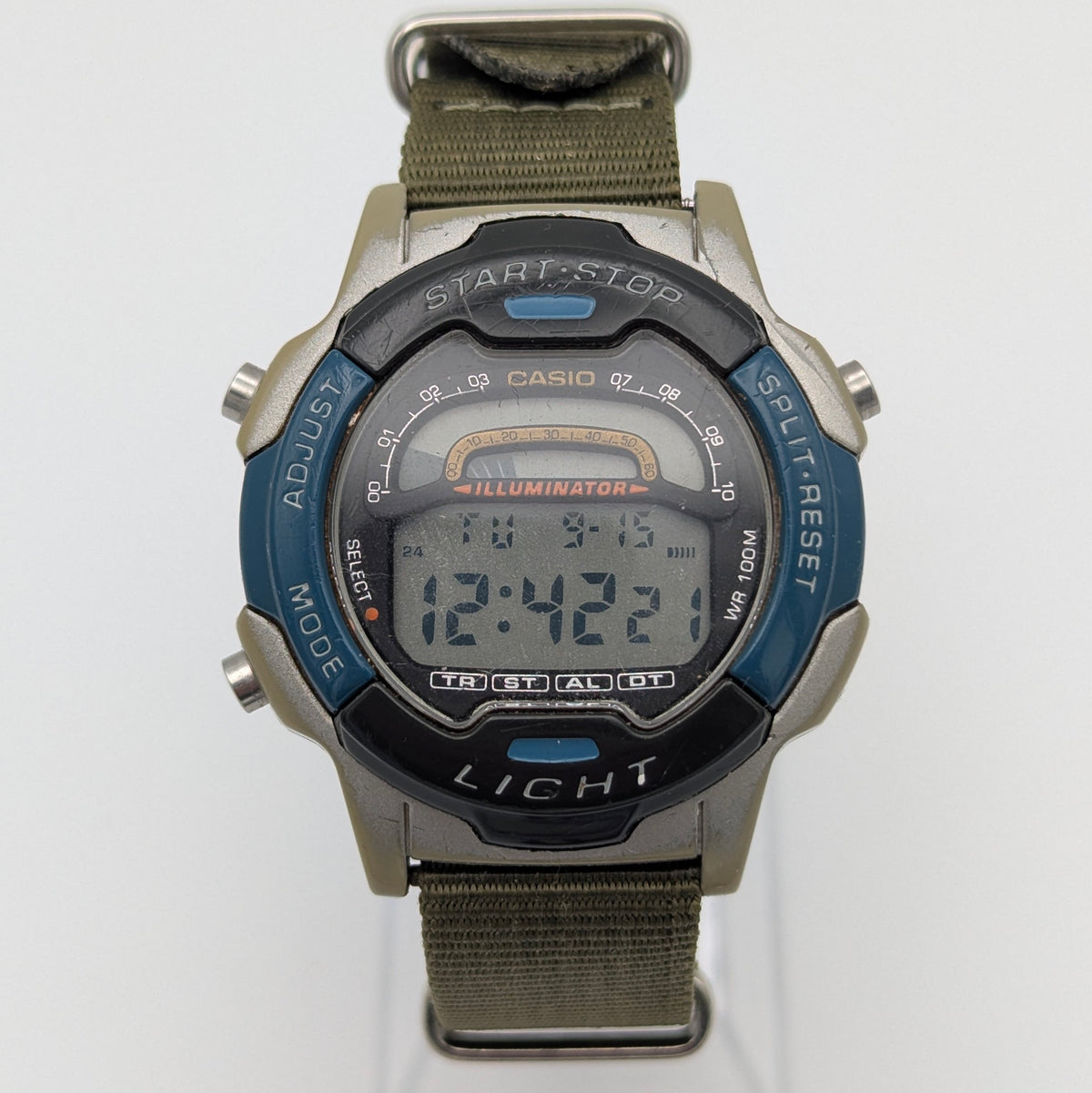 Casio Illuminator W-86 Sports Watch — Olive G10 Strap, 100m WR, Sold Naked - Bezel & Hide